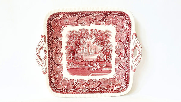Mason's 11" Square Open Handled Cake Plate - Vista Pink/Red Pattern