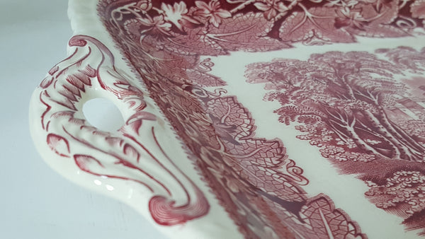 Mason's  Ironstone 11" Square Open Handled Cake Plate - Vista Pink/Red Pattern England