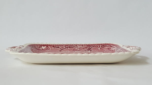 Mason's  Ironstone 11" Square Open Handled Cake Plate - Vista Pink/Red Pattern England