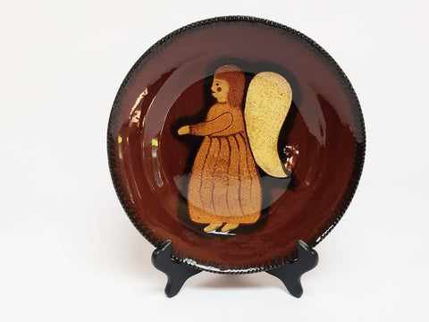 Large Ned Foltz Redware Glazed 11 inch Pottery Plate - Christmas Angel  c.1995