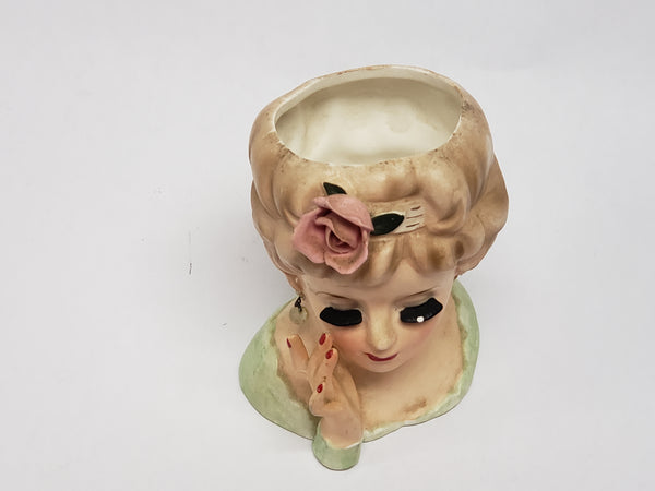 Vintage 1961 INARCO Lady Head Vase Raised Hand Pink Rose E-193/S/B