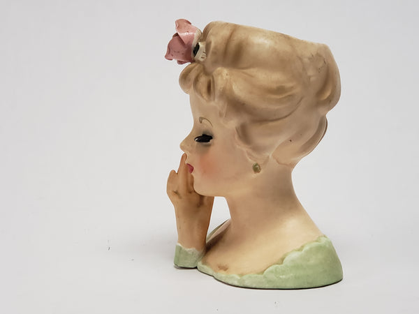 Vintage 1961 INARCO Lady Head Vase Raised Hand Pink Rose E-193/S/B