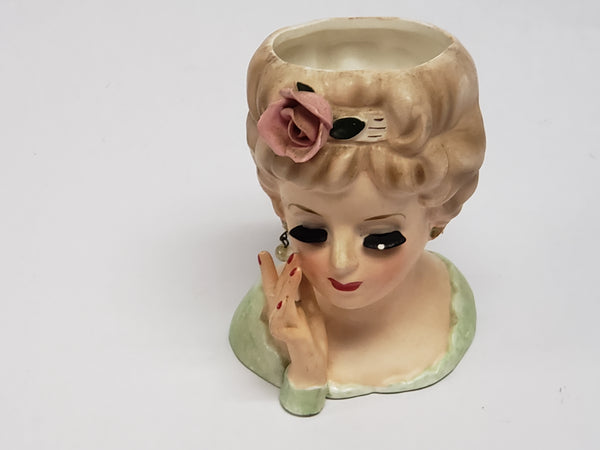 Vintage 1961 INARCO Lady Head Vase Raised Hand Pink Rose E-193/S/B