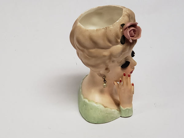Vintage 1961 INARCO Lady Head Vase Raised Hand Pink Rose E-193/S/B