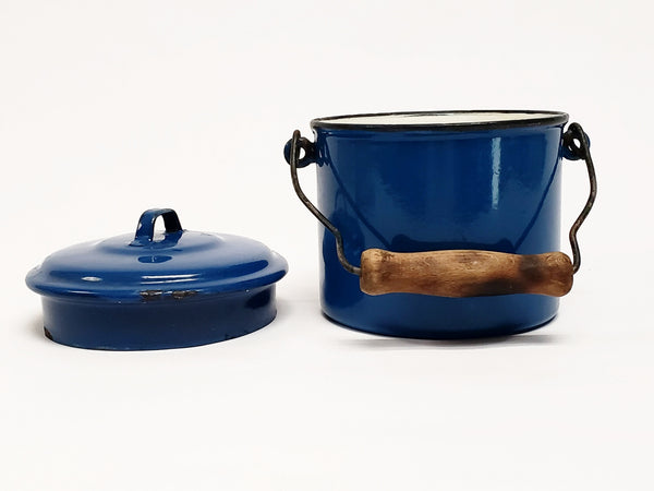 Vintage Lampart Blue Enamelware Berry Bucket With Bail Handle