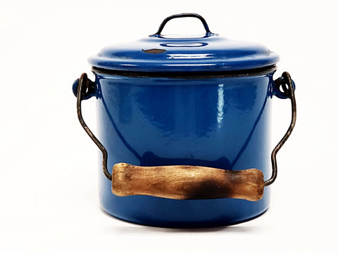 Vintage Lampart Blue Enamelware Berry Bucket With Bail Handle