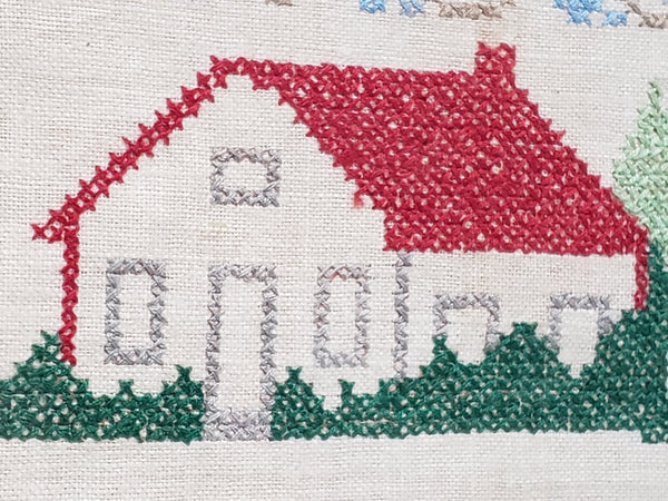 Vintage Hand Crafted Cross Stitch Embroidery Sampler -  This Is Our House The Door Opens Wide