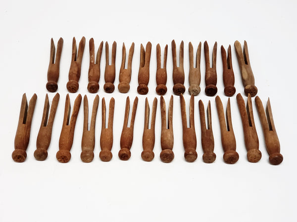 Vintage Wooden Clothespins, Collection of 25,  Round Top