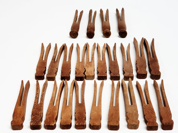 Lot of 24 Vintage Wooden Clothespins - Flat and Round Top