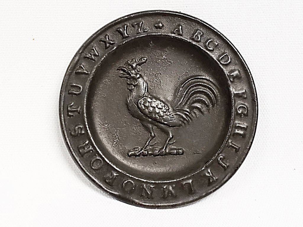 Miniature ABC Alphabet Tin Collectible Plate - Crowing Rooster ~ 1850-1899