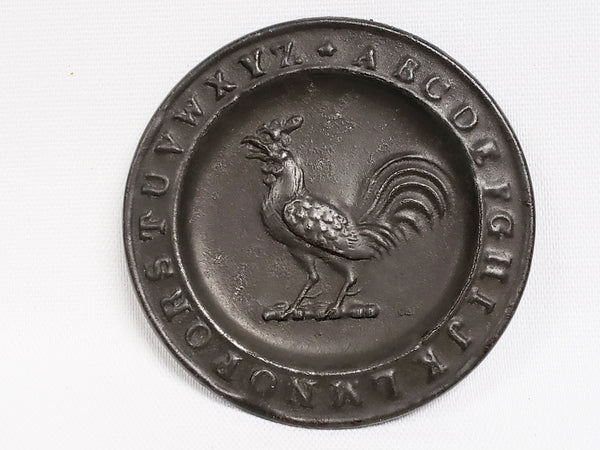 Miniature 2 inch ABC Alphabet Tin Collectible Plate - Crowing Rooster ~ 1850-1899