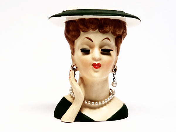 Lucille Ball Lady Head Vase - Dressed in Green ~ 1950's