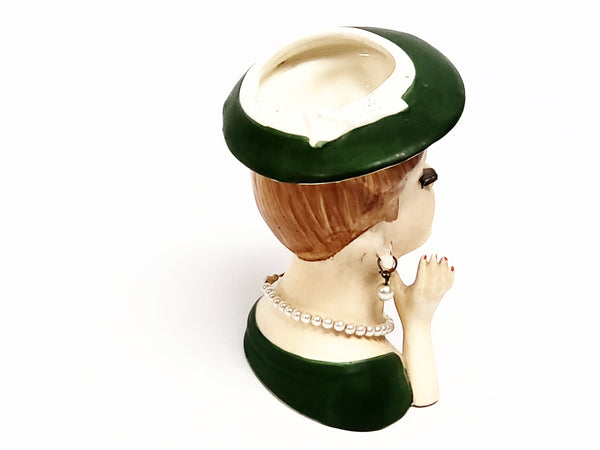 Vintage Lady Head Vase - Dressed in Green ~1950's