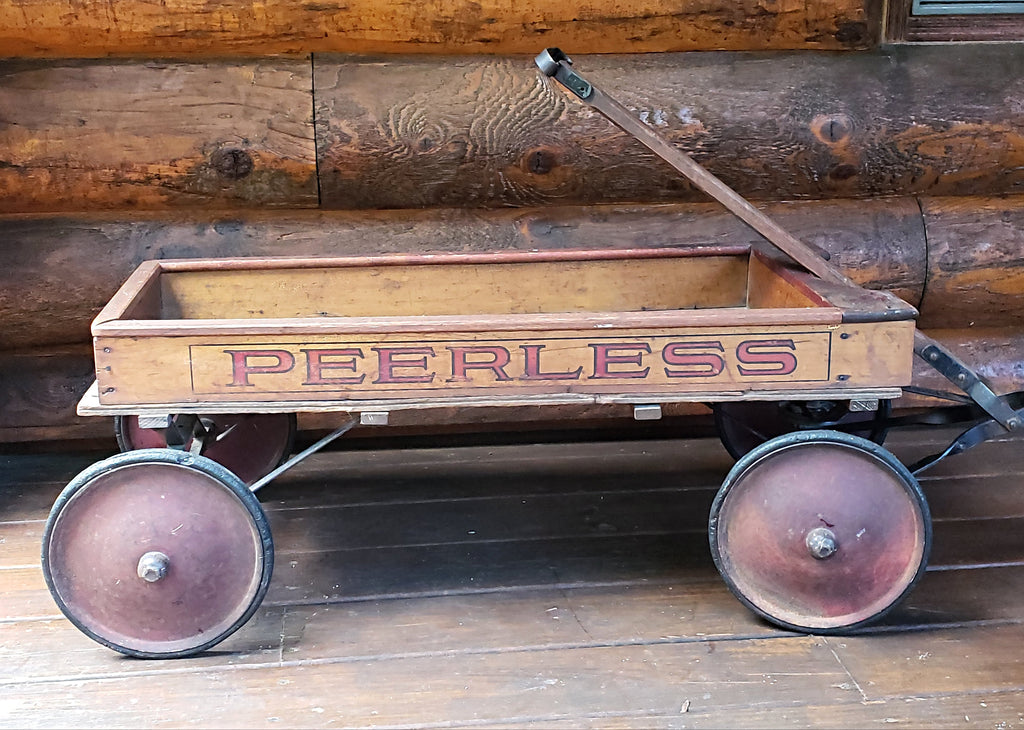 Antique Peerless Wooden Pull Wagon by Paris Manufacturing Co.
