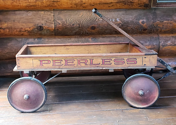 Antique Peerless Wooden Pull Wagon by Paris Manufacturing Co.
