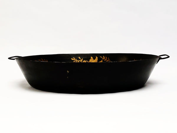 Tole Painted Double Handled Deep Skillet Pan - Birds and Fruit