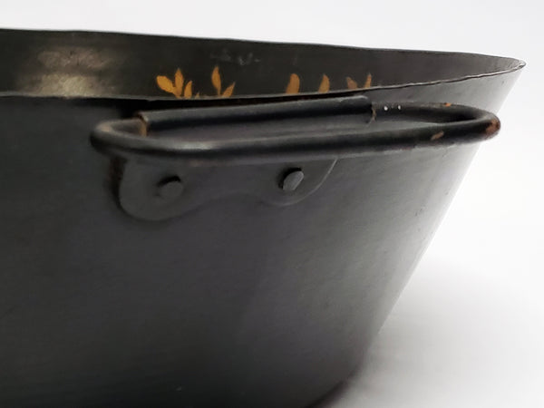 Tole Painted Double Handled Deep Skillet Pan - Birds and Fruit