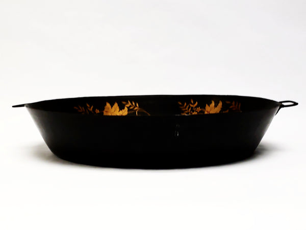 Tole Painted Double Handled Deep Skillet Pan - Birds and Fruit