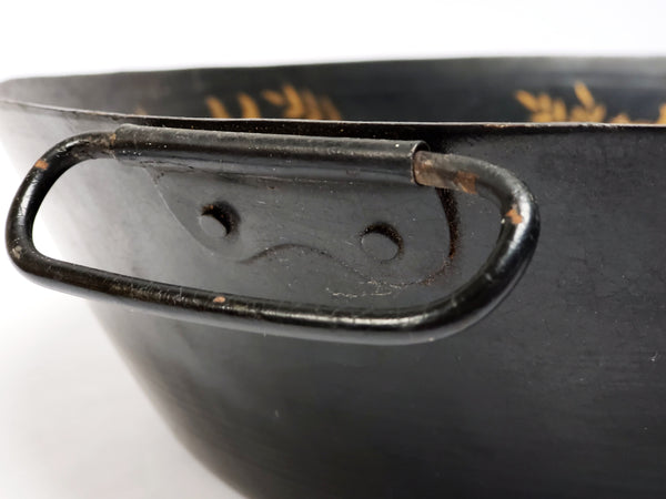 Tole Painted Double Handled Deep Skillet Pan - Birds and Fruit