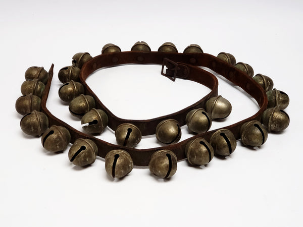 Antique Sleigh Bells On 57" Leather Strap -  Christmas Decor