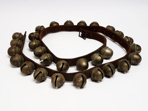 Antique Sleigh Bells On 57" Leather Strap -  Christmas Decor
