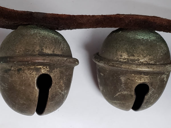 Antique Sleigh Bells On 57" Leather Strap -  Christmas Decor