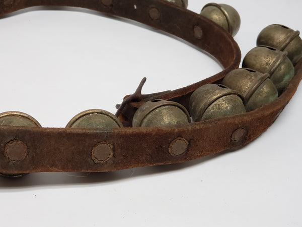 Antique Sleigh Bells On 57" Leather Strap -  Christmas Decor