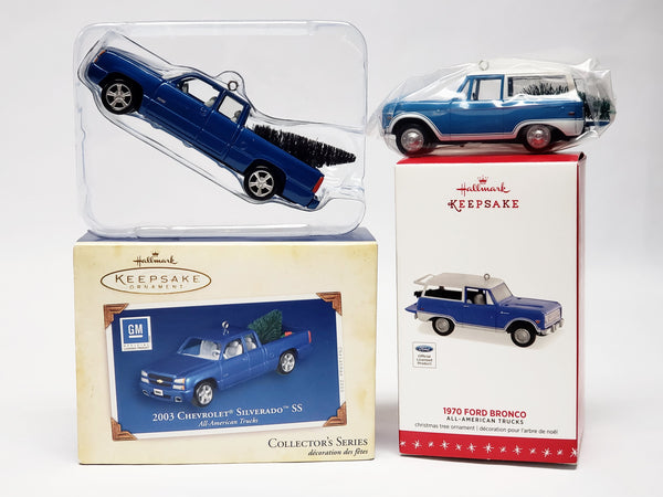 Hallmark Keepsake Ornaments - Ford Bronco and Chevrolet Silverado SS