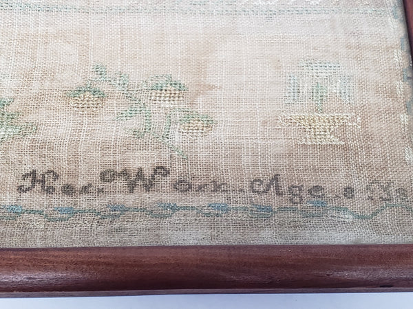 Antique 19th Century Framed Child's American School Girl Alphabet Sampler - Signed