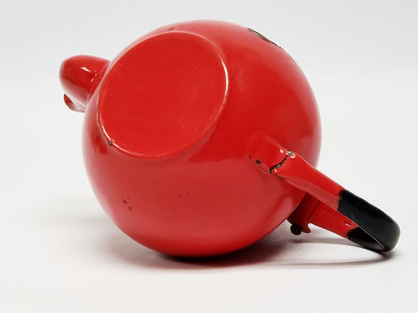 Mid Century  4"  Miniature Red Enamelware Tea Kettle Pot