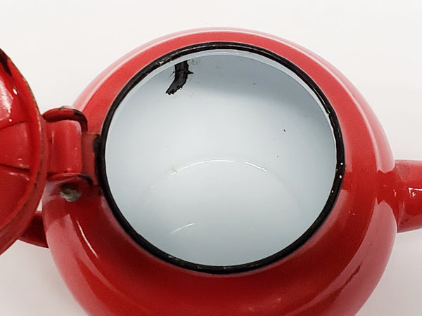 Mid Century  4"  Miniature Red Enamelware Tea Kettle Pot