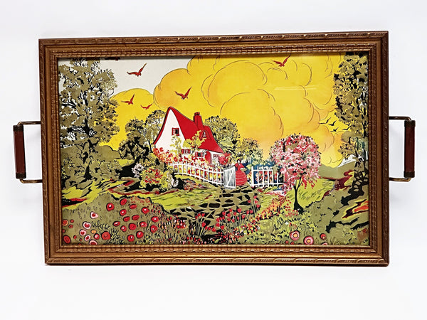 Little Red Riding Hood Reverse Glass Lithograph Serving Tray 