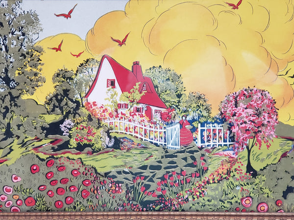 Little Red Riding Hood Reverse Glass Lithograph Serving Tray ~ 1930's