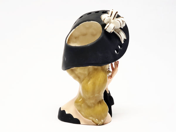 Vintage NAPCO Lady Head Vase Dressed in Black - 1959 C348B
