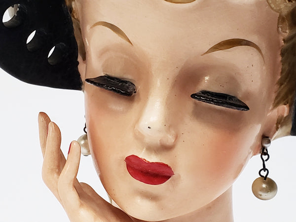 Vintage NAPCO Lady Head Vase Dressed in Black - 1959 C348B
