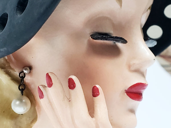 Vintage NAPCO Lady Head Vase Dressed in Black - 1959 C348B