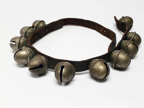 Vintage Sleigh Bells on a Leather Strap - Section of 11