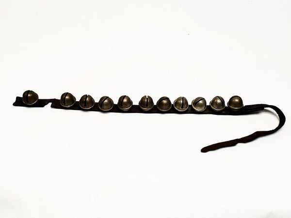 Vintage Sleigh Bells on a Leather Strap -  Section of 11