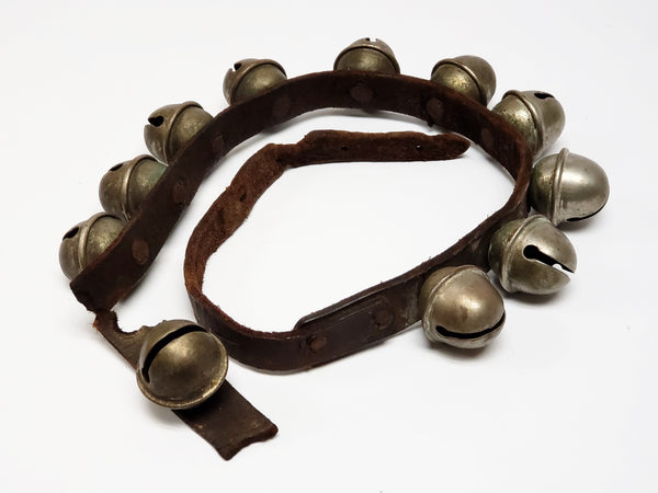 Vintage Sleigh Bells on a Leather Strap -  Section of 11