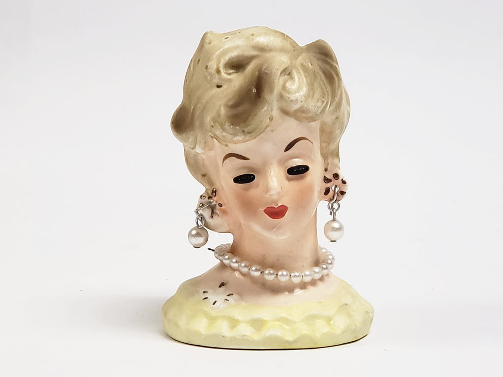 Vintage Miniature 3" Lady Head Vase Collectible in Yellow
