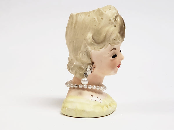 Vintage Miniature 3" Lady Head Vase Collectible in Yellow