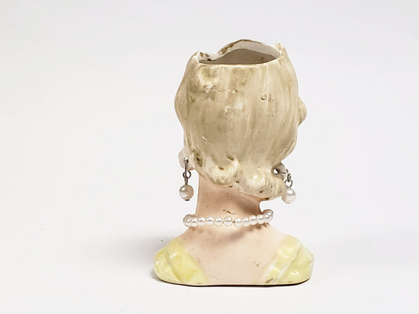Vintage Miniature 3" Lady Head Vase Collectible in Yellow