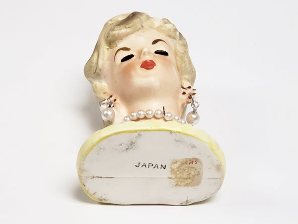 Vintage Miniature 3" Lady Head Vase Collectible in Yellow