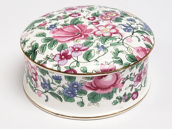 Crown Staffordshire Bone China Lidded Trinket Dish "Thousand Flowers" c. 1930's