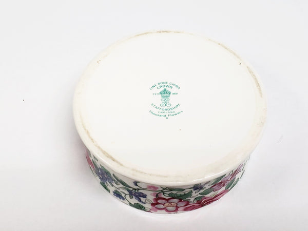 Crown Staffordshire Bone China Lidded Trinket Dish "Thousand Flowers" c. 1930's