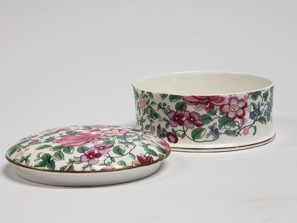 Crown Staffordshire Bone China Lidded Trinket Dish "Thousand Flowers" c. 1930's