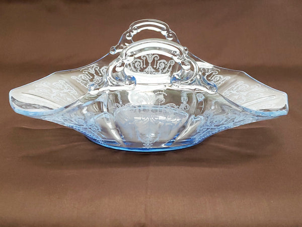 Cambridge Etched Cleo Blue Bon Bon Glass Serving Bowl