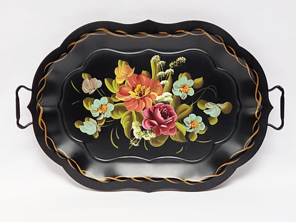 Mid Century Large Floral Toleware Tray by Fine Arts Studio Philadelphia, PA 19 1/2" Long