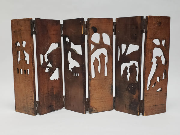 Vintage Asian Carved Wood Mini Table Top Divider Folding Screen