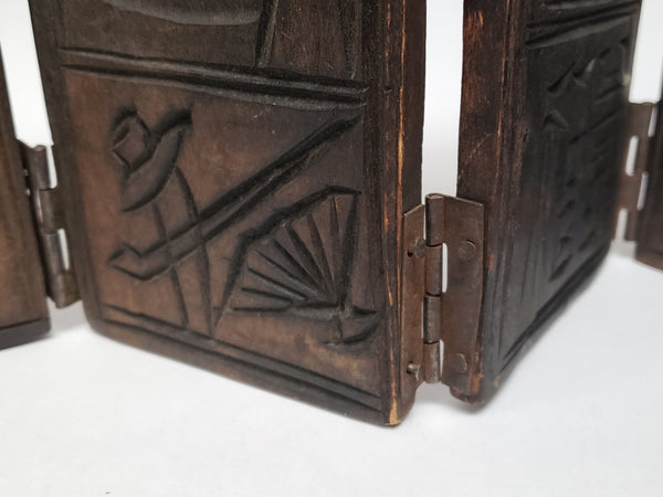 Vintage Asian Carved Wood Mini Table Top Divider Folding Screen
